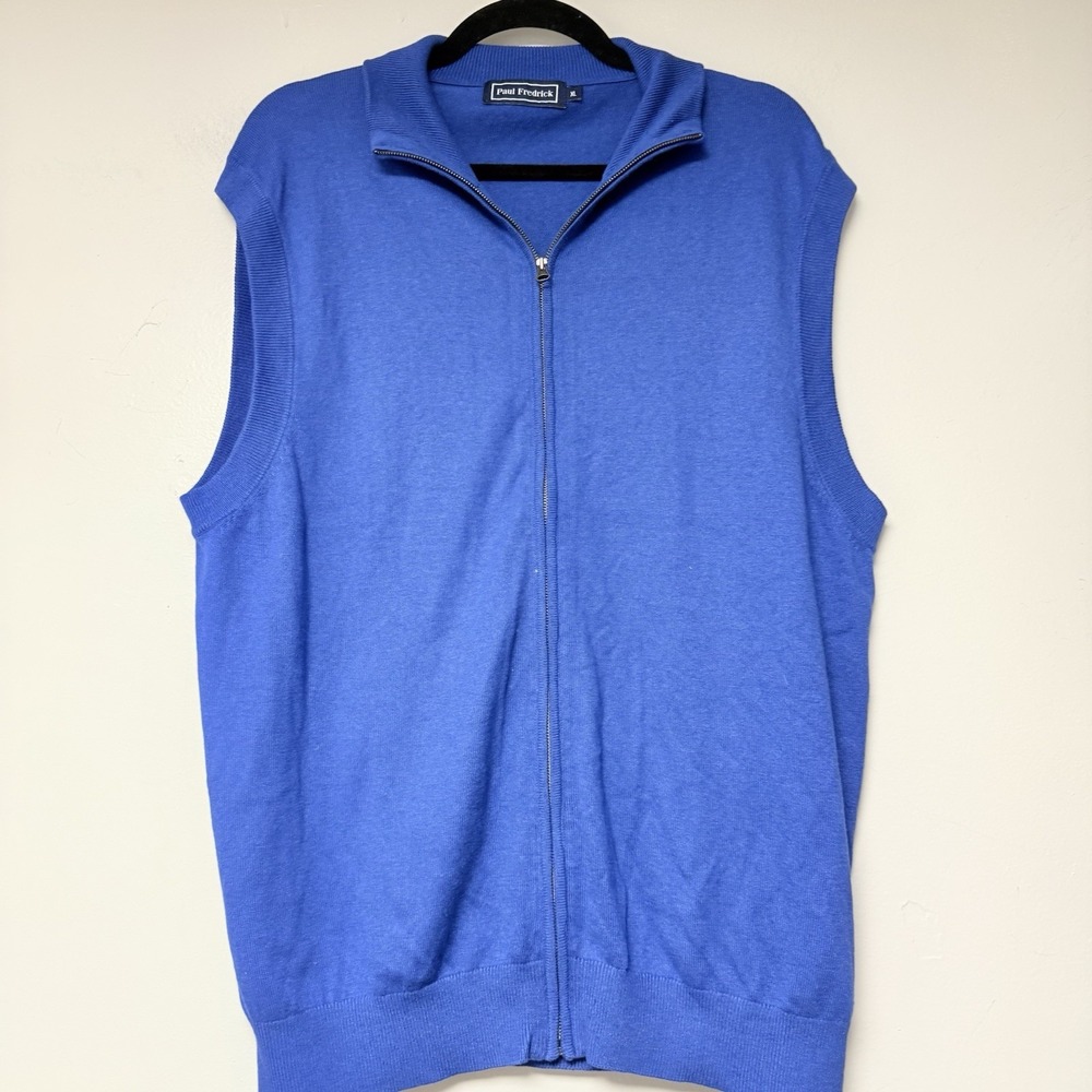 Paul Fredrick Mens Royal Blue Zipper Vest Sweater Silk Cotton Cashmere Blend XL